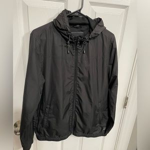 O'Neill Black Hooded Full-Zip Windbreaker Packable Coat Jacket